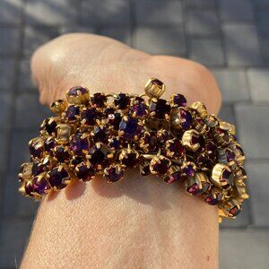 Vintage mid century goldtone Red & Purple glass stone bracelet -